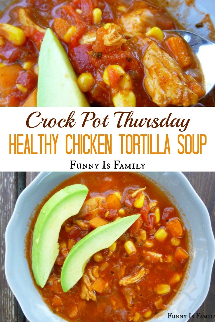 This Healthy Crockpot Chicken Tortilla Soup is easily modified with the veggies and toppings of your choice, and makes for a healthy meal that's big on flavor but not on calories. If you are looking for easy chicken recipes, this is one the entire family will love!