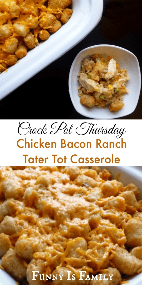 This Chicken Bacon Ranch Tater Tot Casserole recipe is filling, flavorful, was a HUGE hit with my family! Give this slow cooker dinner idea a try!