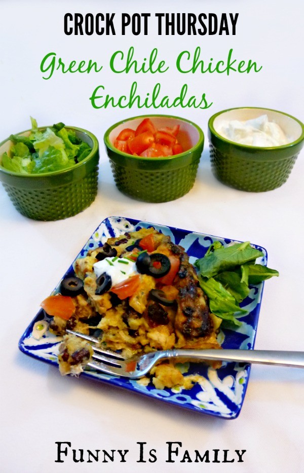 These Crockpot Green Chile Chicken Enchiladas are an easy dinner idea that'll be gobbled up! Make this delicious recipe soon!