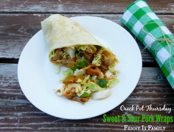 These Crockpot Sweet and Sour Pork Wraps will knock your socks off! They are a quick and easy dinner idea for hot days, and are a family favorite!