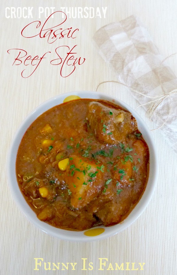 This classic crockpot beef stew tastes like the slow cooker stew recipe my grandma used to make! I served it with homemade biscuits and it a great weeknight meal!
