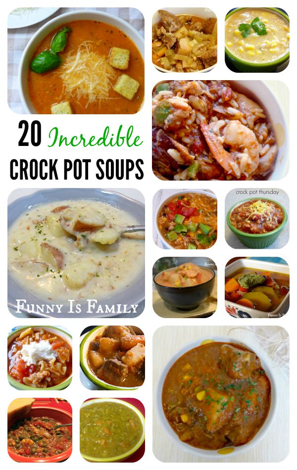 Over 20 crockpot soups and stew recipes your family will love! Slow cooker soups are a quick and easy way to get dinner on the table or feed a crowd! We've got chili, stew, jambalaya, minestrone, tomato soup, chowder, pasta soups, and more!