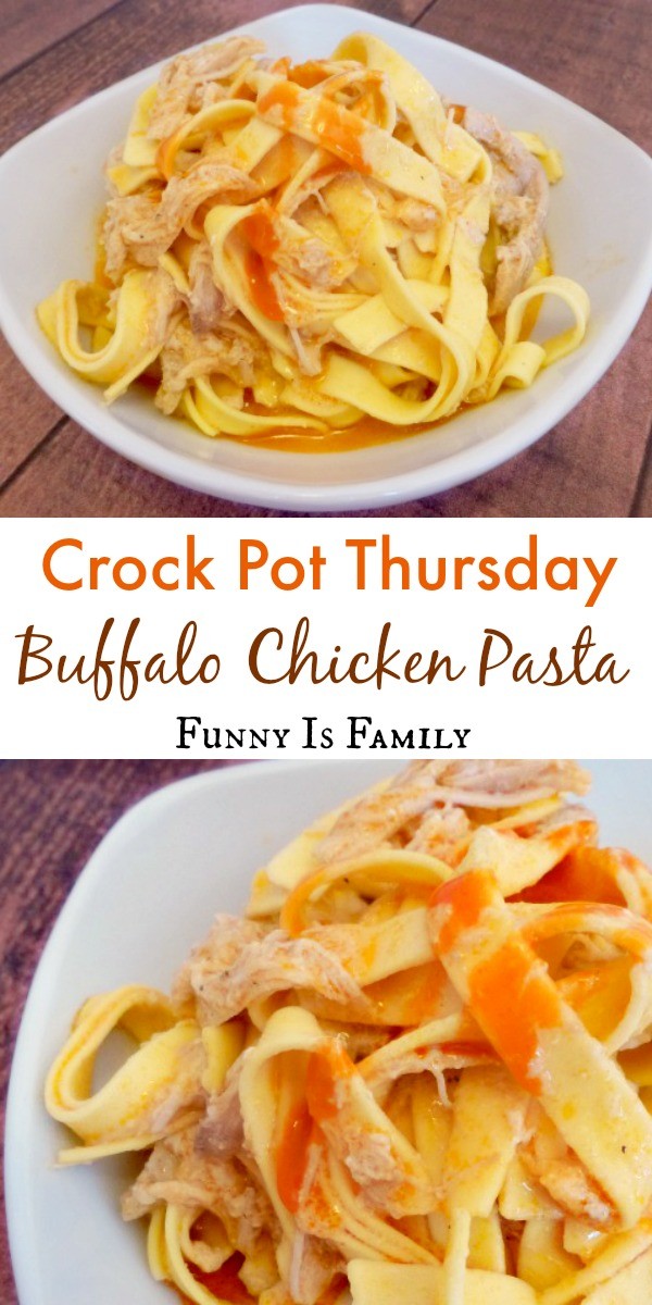 This Crockpot Buffalo Chicken Pasta recipe is cheesy, easy, and delicious. If you love easy chicken pasta recipes, you have to try this!