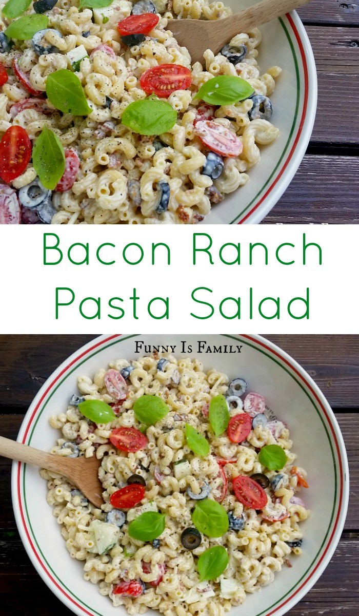 Easy to make and incredibly versatile, this Bacon Ranch Pasta Salad is the perfect side dish recipe for potlucks, bbqs, and parties!