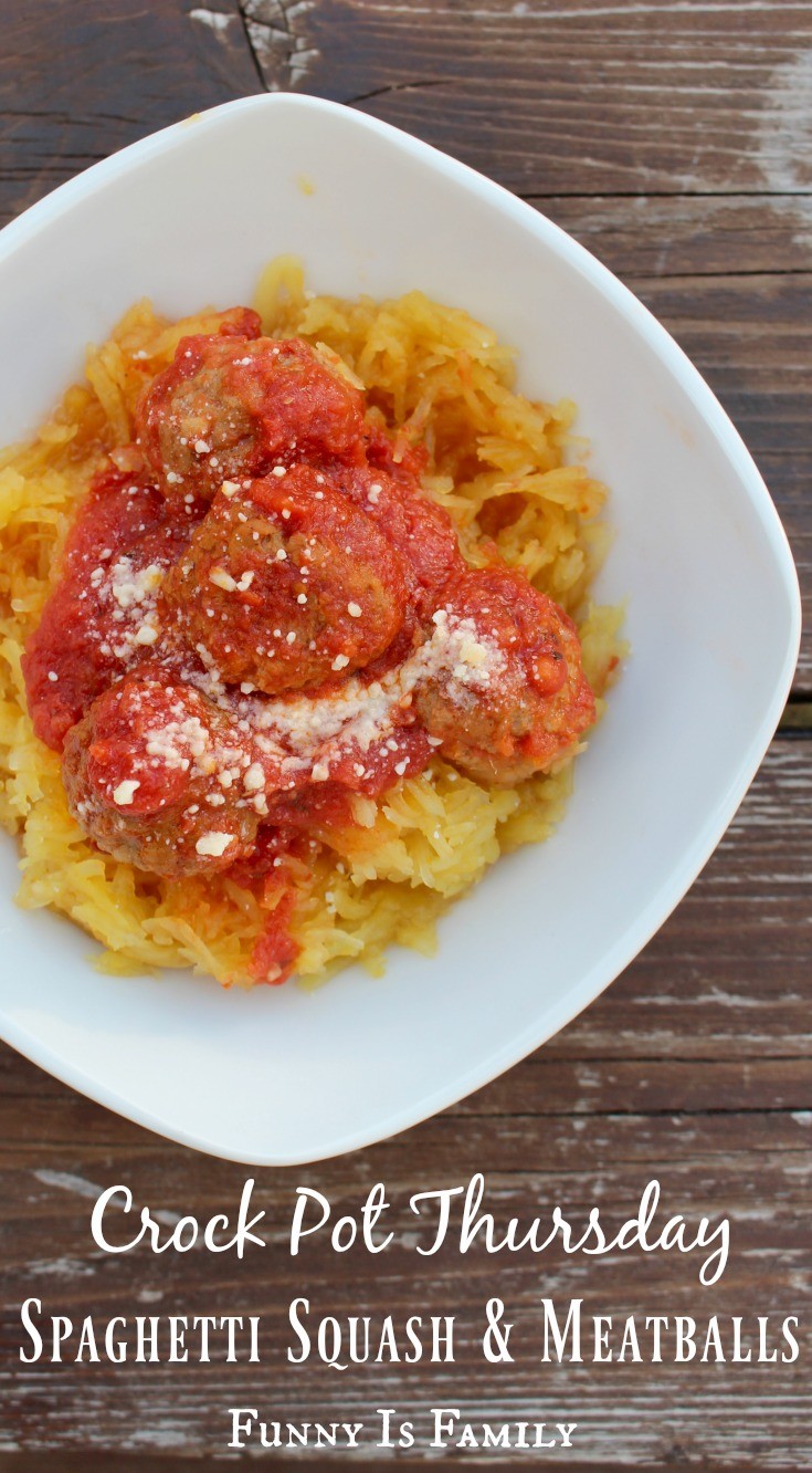 This Crock Pot Spaghetti Squash and Meatballs is incredibly easy and a low carb alternative to traditional spaghetti and meatball recipes!