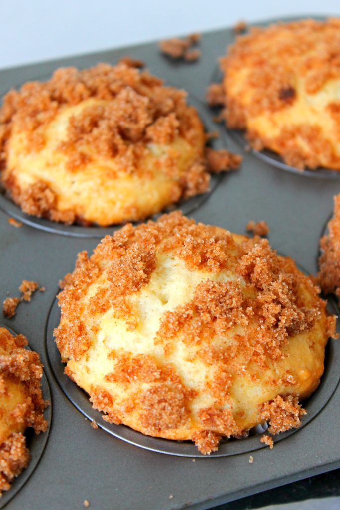 Moist coffee cake muffins with crumbly streusel topping is the perfect breakfast!